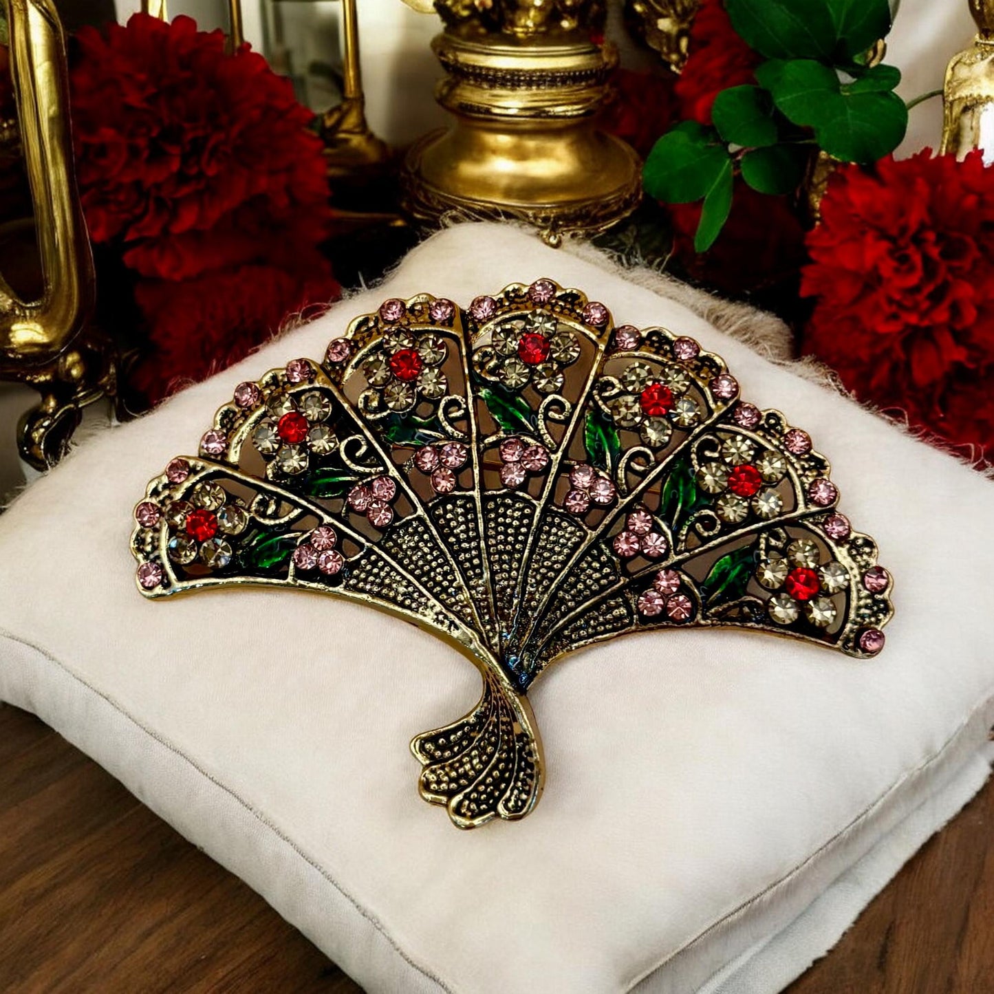 Broche éventail, broche en strass de style vintage, bijoux fantaisie, objet de collection, bijoux cadeaux, Bridgerton.