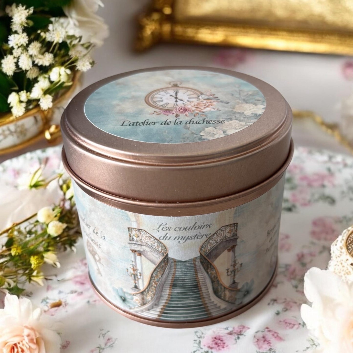 Bougie Les couloirs du mystère, parfum Patchouli, bougie anglaise, bougie Bridgerton, cire végétale, bougie shabby chic, style vintage.