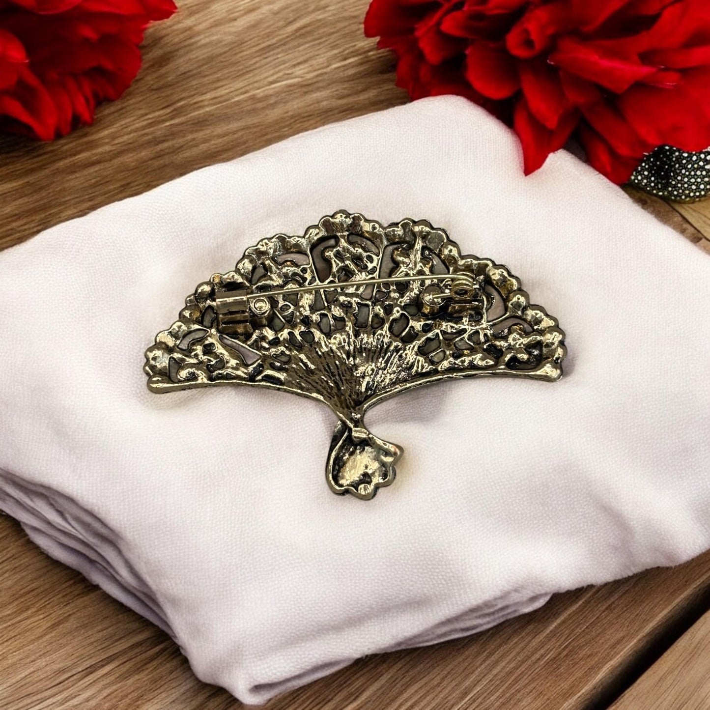 Broche éventail, broche en strass de style vintage, bijoux fantaisie, objet de collection, bijoux cadeaux, Bridgerton.