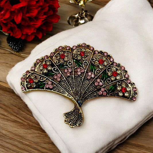 Broche éventail, broche en strass de style vintage, bijoux fantaisie, objet de collection, bijoux cadeaux, Bridgerton.